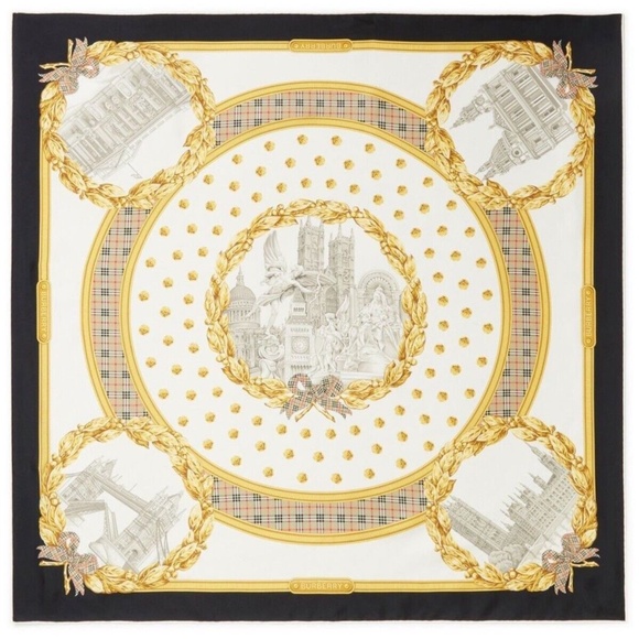 Burberry Square Scarf London Monuments 100% Silk New - Picture 1 of 3